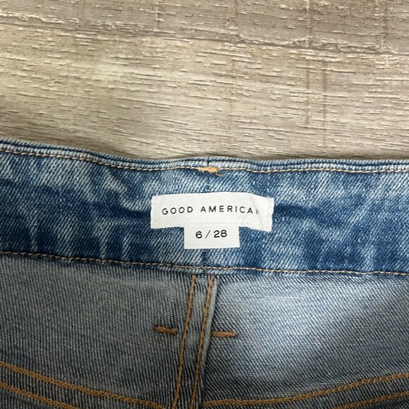 Good American Good Curve High Rise Distressed Skinny Jeans Blue NWT Size 28 - Picture 8 of 9